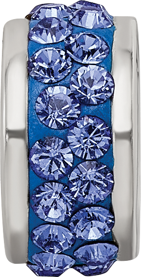 Sterling Silver 925 Blue Crystal Bead with Polished Double Row Design