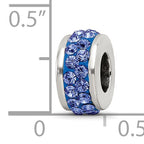 Sterling Silver 925 Blue Crystal Bead with Polished Double Row Design
