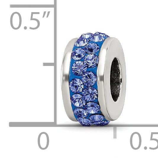 Sterling Silver 925 Blue Crystal Bead with Polished Double Row Design