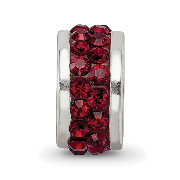 Sterling Silver Maroon Crystal Bead with Double Row Design Polished Finish