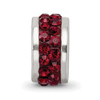 Sterling Silver Maroon Crystal Bead with Double Row Design Polished Finish