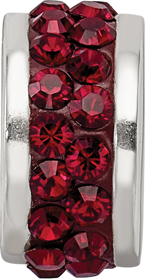 Sterling Silver Maroon Crystal Bead with Double Row Design Polished Finish