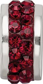 Sterling Silver Maroon Crystal Bead with Double Row Design Polished Finish