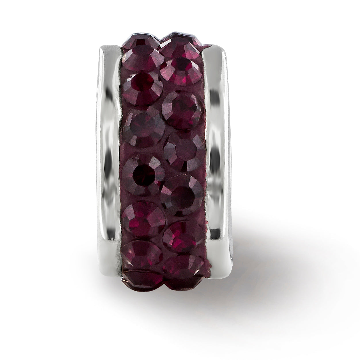 Sterling Silver Maroon Crystal Bead with Double Row Design Polished Finish