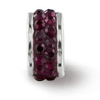 Sterling Silver Maroon Crystal Bead with Double Row Design Polished Finish