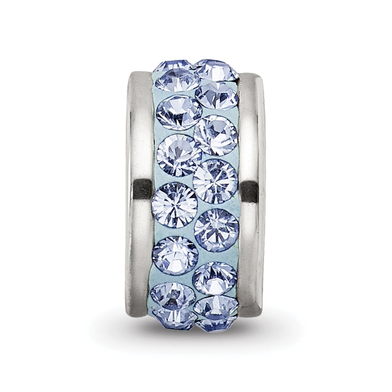 Sterling Silver 925 Double Row Light Blue Crystal Bead with Polished Finish