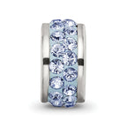 Sterling Silver 925 Double Row Light Blue Crystal Bead with Polished Finish