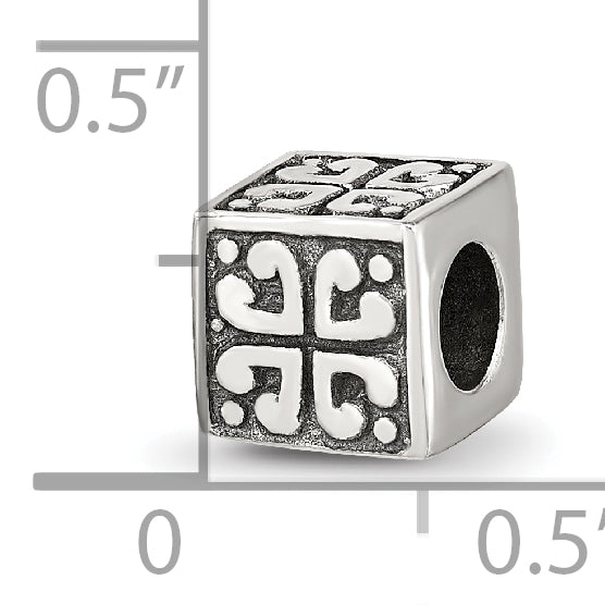 Sterling Silver 925 Heart Cube Bead with Antiqued Finish, Solid Craftsmanship