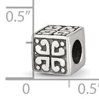 Sterling Silver 925 Heart Cube Bead with Antiqued Finish, Solid Craftsmanship