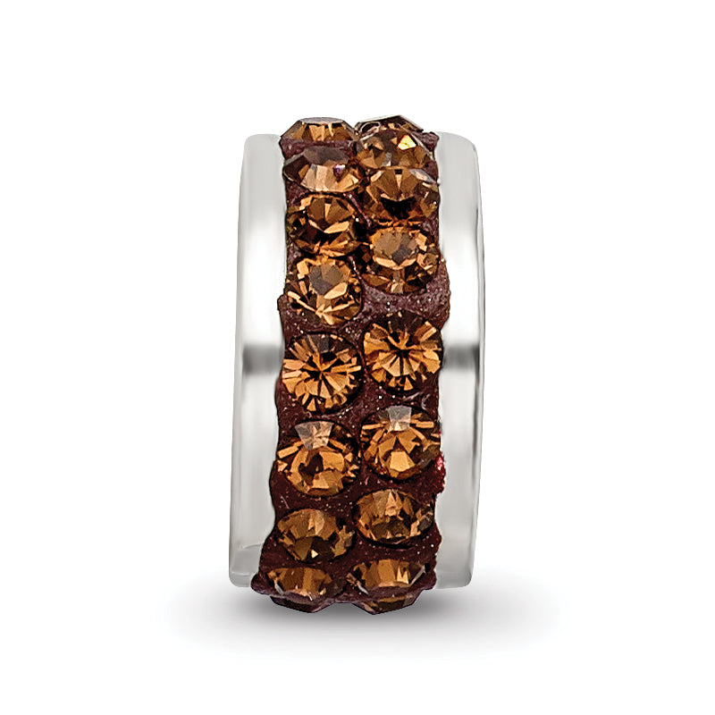 Sterling Silver 925 Double Row Brown Crystal Bead Polished Finish