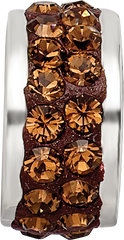 Sterling Silver 925 Double Row Brown Crystal Bead Polished Finish