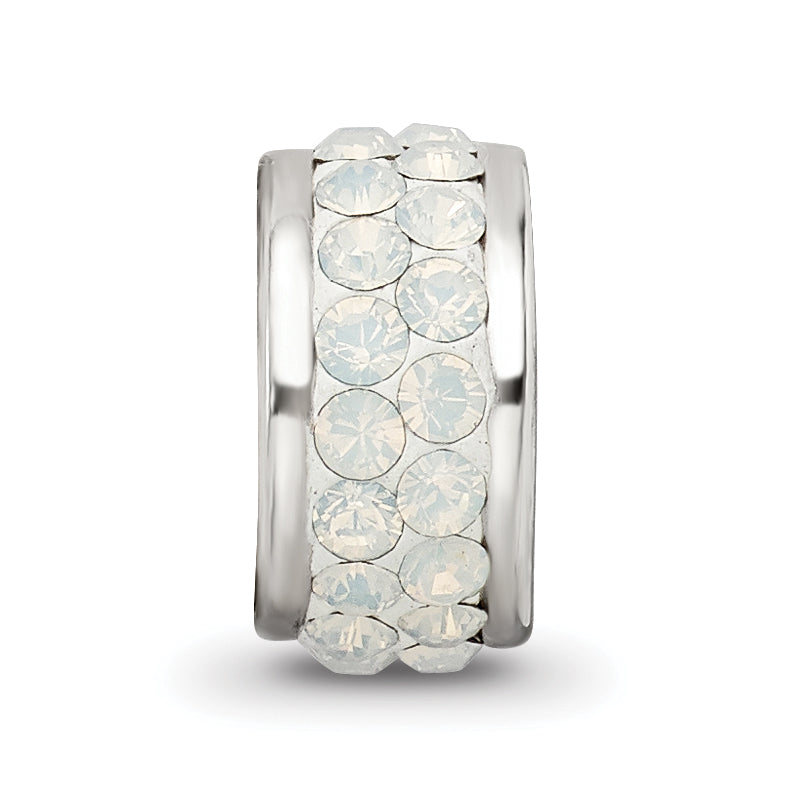 Sterling Silver 925 Polished Bead with White Preciosa Crystals Elegant Double Row