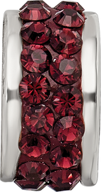 Sterling Silver 925 Polished Bead with Crimson Preciosa Crystals, Elegant Double Row Design
