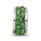 Sterling Silver 925 Double Row Green Crystal Bead Polished Finish