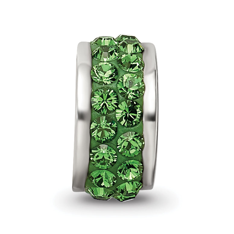 Sterling Silver 925 Double Row Green Crystal Bead Polished Finish