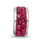 Sterling Silver Maroon Double Row Crystal Bead Polished Charm Elegant Design