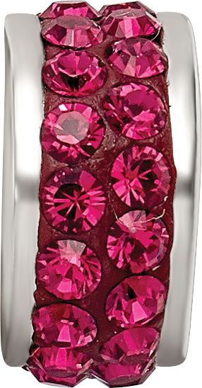 Sterling Silver Maroon Double Row Crystal Bead Polished Charm Elegant Design