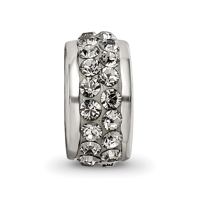 Sterling Silver 925 Double Row Crystal Bead with Grey Preciosa Stones Polished Finish