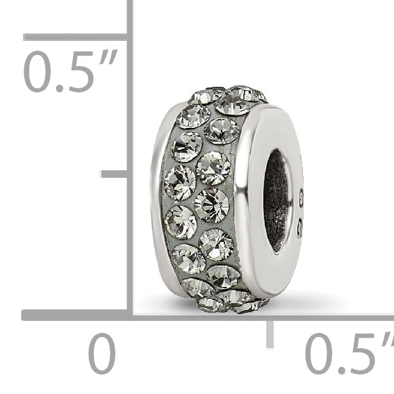 Sterling Silver 925 Double Row Crystal Bead with Grey Preciosa Stones Polished Finish