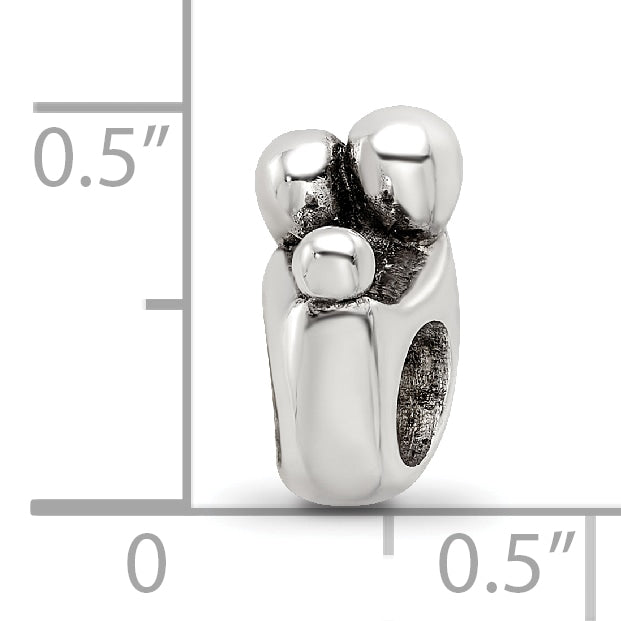 Sterling Silver 925 Family of 3 Bead with Antiqued Finish Solid Cast