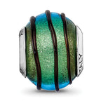 Sterling Silver 925 Murano Glass Bead with Teal Black Stripes