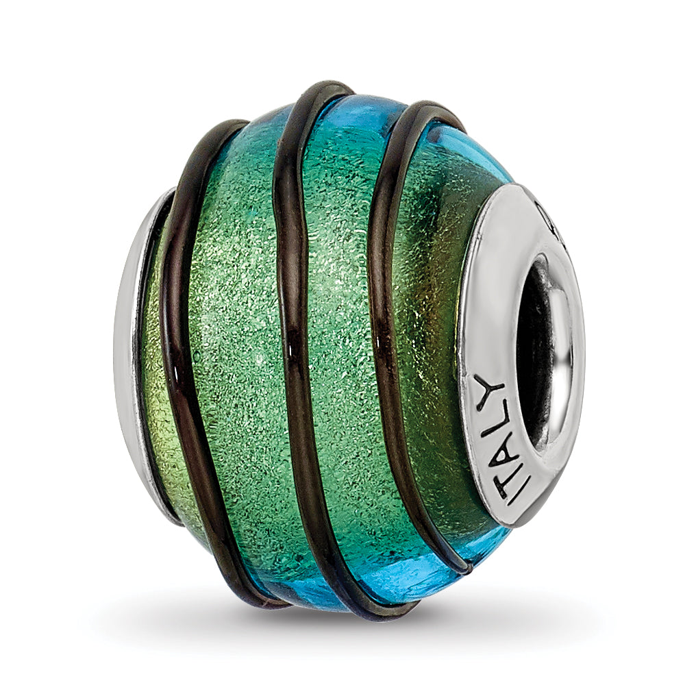 Sterling Silver Reflections Teal w/Black Stripes Italian Murano Bead Main image