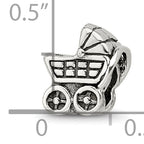 Sterling Silver 925 Baby Carriage Bead with Antiqued Finish Solid Charm