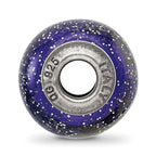 Italian Murano Bead in Sterling Silver, Dark Blue & Silver Glitter