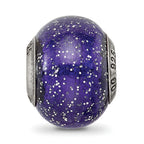 Italian Murano Bead in Sterling Silver, Dark Blue & Silver Glitter
