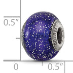 Italian Murano Bead in Sterling Silver, Dark Blue & Silver Glitter