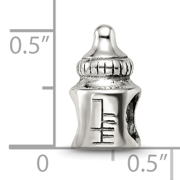 Sterling Silver 925 Baby Bottle Bead with Antiqued Finish Vintage Charm