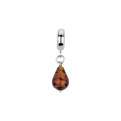 Sterling Silver Reflections Sunset With Black Spots Italian Murano Dangle Bead