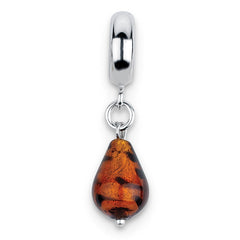 Sterling Silver Reflections Sunset With Black Spots Italian Murano Dangle Bead