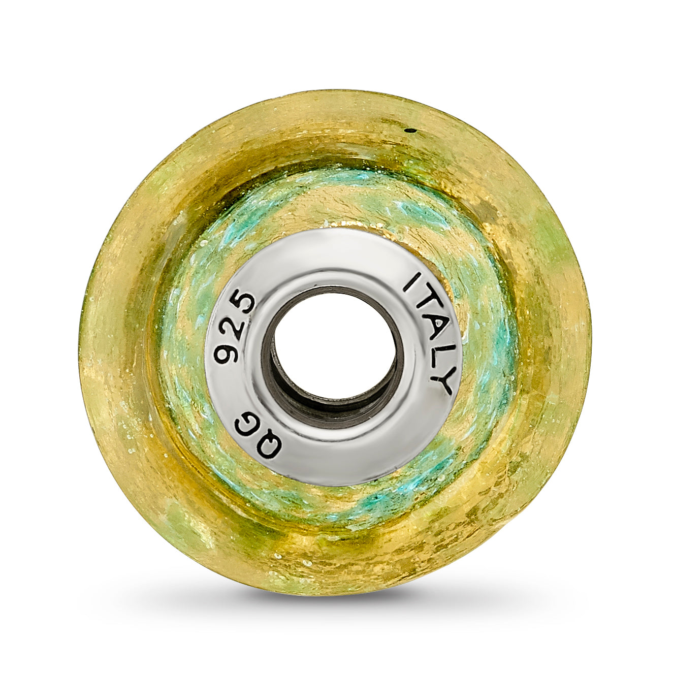Sterling Silver Reflections Yellow/Teal Italian Murano Glass Bead