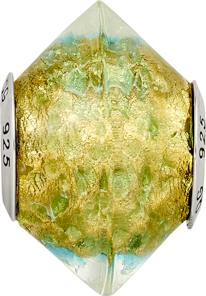 Sterling Silver 925 Murano Glass Bead in Yellow/Teal Antiqued Finish Elegant Design
