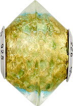 Sterling Silver 925 Murano Glass Bead in Yellow/Teal Antiqued Finish Elegant Design
