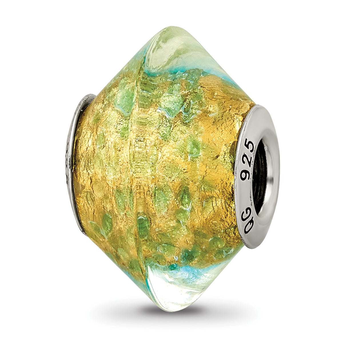 Sterling Silver Reflections Yellow/Teal Italian Murano Glass Bead Main image