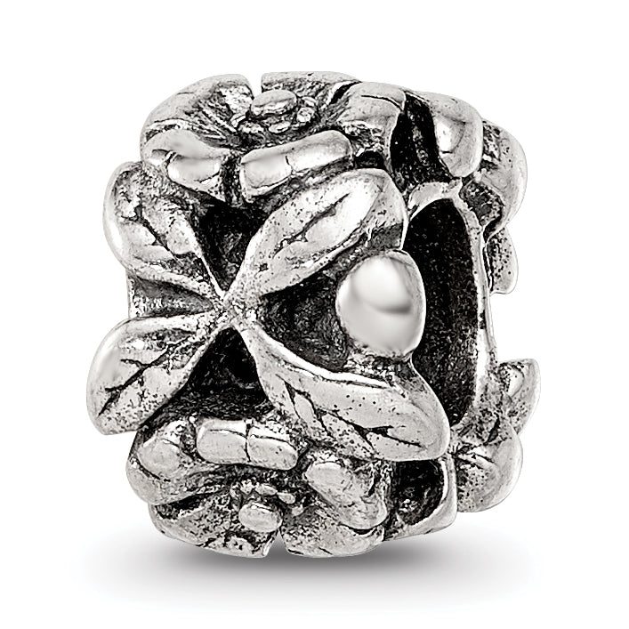 Sterling Silver 925 Floral Themed Bead with Antiqued Finish