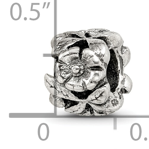 Sterling Silver 925 Floral Themed Bead with Antiqued Finish