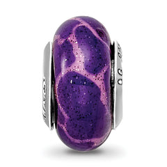 Sterling Silver Reflections Purple Giraffe Glitter Overlay Glass Bead