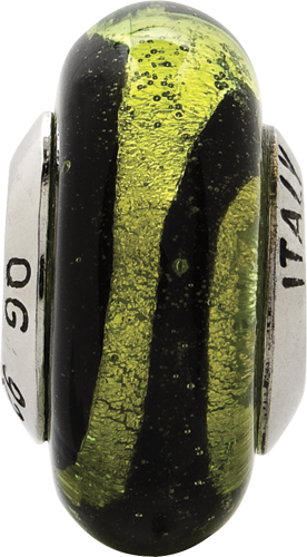 Sterling Silver Reflections Lime/Black Stripes Italian Murano Bead