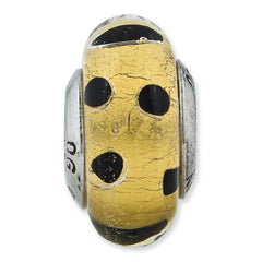 Sterling Silver 925 Murano Bead with Gold and Black Dots Antiqued Finish