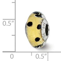 Sterling Silver 925 Murano Bead with Gold and Black Dots Antiqued Finish