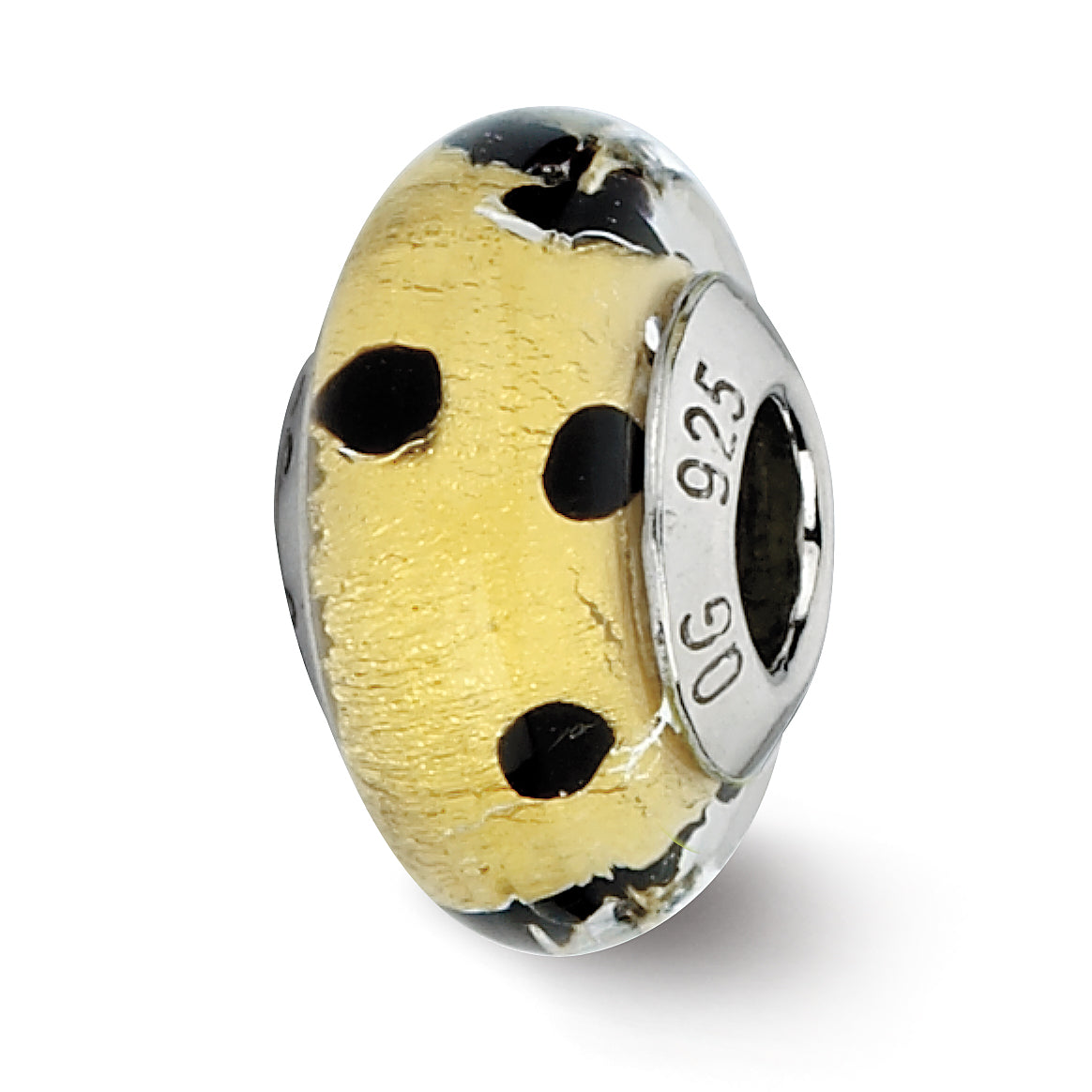 Sterling Silver Reflections Gold w/Black Dots Italian Murano Bead
