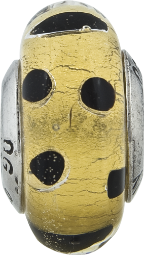 Sterling Silver 925 Murano Bead with Gold and Black Dots Antiqued Finish