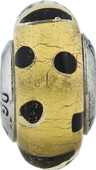 Sterling Silver 925 Murano Bead with Gold and Black Dots Antiqued Finish