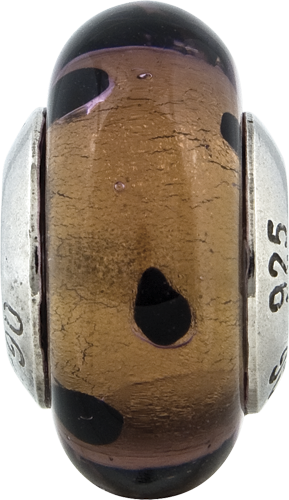 Sterling Silver 925 Murano Glass Bead with Brown and Black Dots Antique Finish