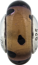 Sterling Silver 925 Murano Glass Bead with Brown and Black Dots Antique Finish