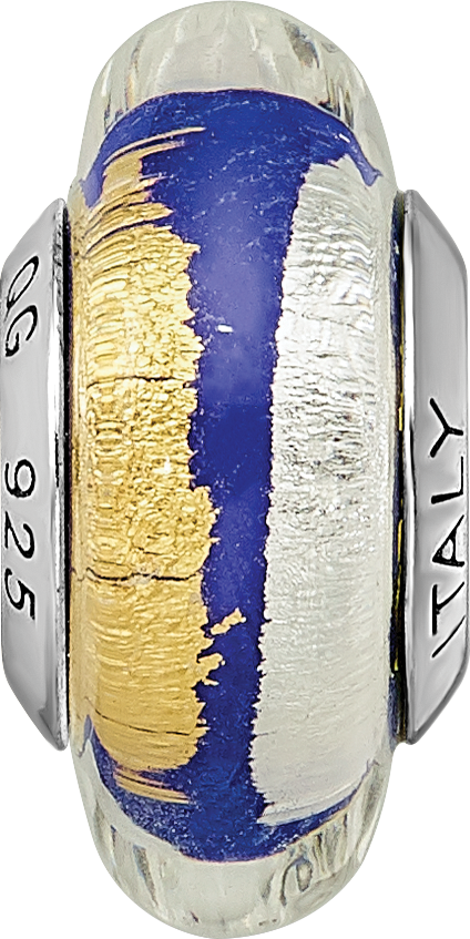 Sterling Silver Reflections Blue/Gold/Silver Italian Murano Bead