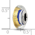 Sterling Silver 925 Murano Glass Bead with Blue Gold Accents Antiqued Finish